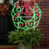 23" Wreath With Swirl Lit Neon Sign Metal Yard Stake