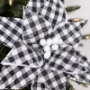 22” x 10.5" Black and White Plaid Poinsettia Stem with White Berries