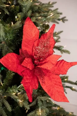 21” x 21" Giant Velvet Glitter Poinsettia Stem