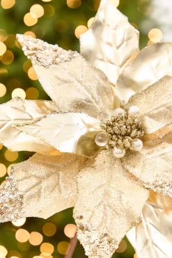 22" x 11” Gold Metallic Glitter Poinsettia Stem