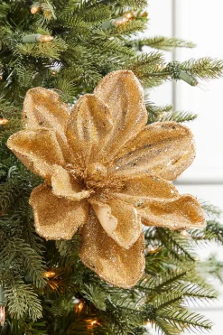 24" x 10" Gold Micro Beaded Sequins Magnolia Stem