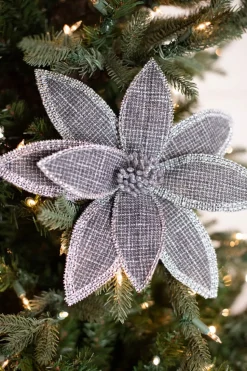 22” x 12.5" Grey Linen Jewel Poinsettia Stem