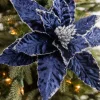 24” x 12.5" Navy Glitter Edge Velvet Poinsettia Stem