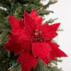24” x 11" Poinsettia Stem - Red with Red Glitter