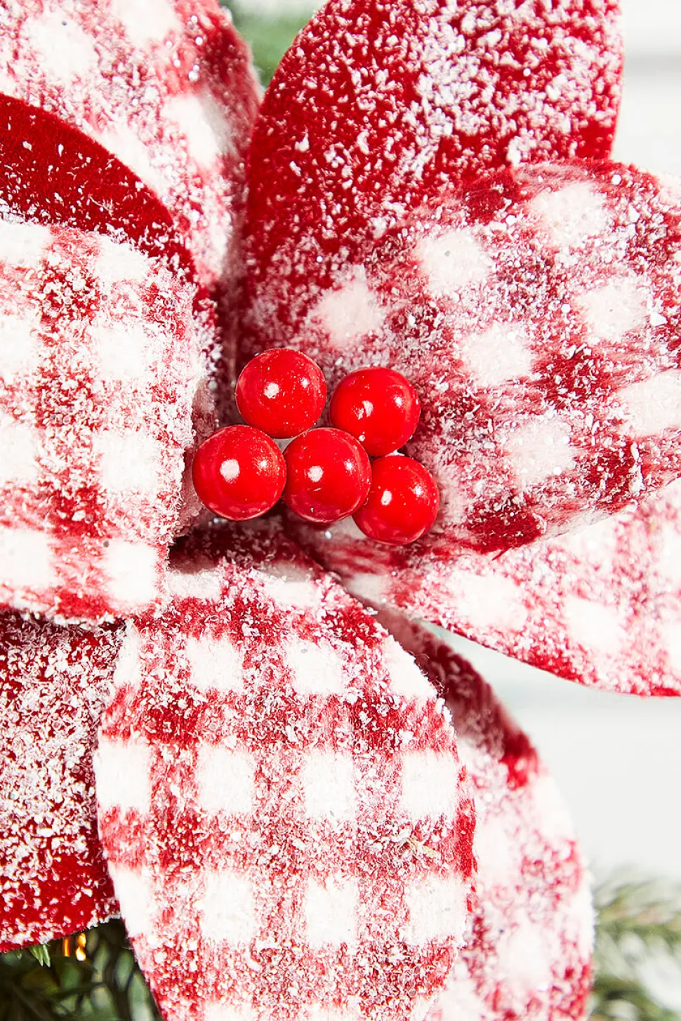21” x 9" Red and White Poinsettia Stem with Red Berries