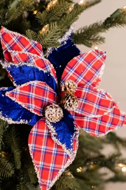 22” x 11" Red & Blue Plaid Poinsettia Stem