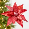 24" x 10" Red Glitter Edge & Bead Poinsettia Stem