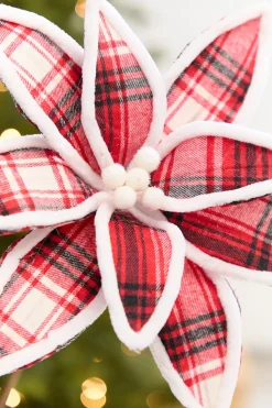 19" x 12.5" Red & White Black Plaid Poinsettia Pick