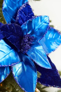 22” x 12” Royal Blue Velvet Poinsettia Stem