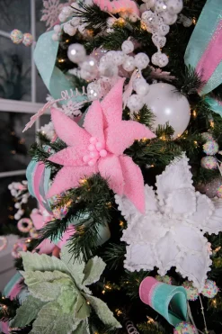 20” x 12" Sugared Cotton Candy Poinsettia Stem