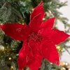 22” x 15" Velvet Glitter Poinsettia Stem - Red