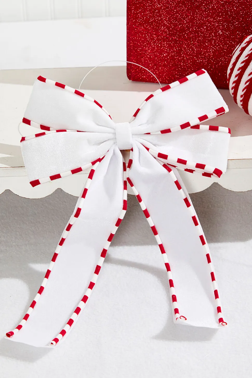 13.5" x 9" White Bow Ornament