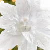 24" x 10" White Glitter Edge & Bead Poinsettia Stem