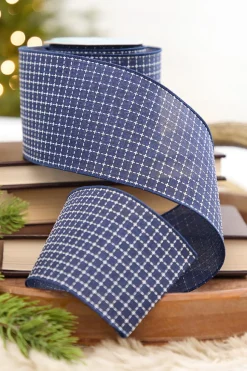 4" x 10 Yard Blue & White Checkered Stitch Ribbon