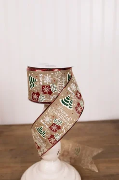 2.5” x 10 Yard Brown Happy Holidays Christmas Ribbon
