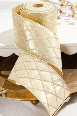 4" x 10 Yard Champagne Gold Quilted Dupion Ribbon