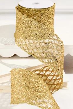 4" x 10 Yard Gold Mesh Wired Ribbon