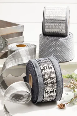4” x 10 Yard Gray Woven Dot Knitted Ribbon