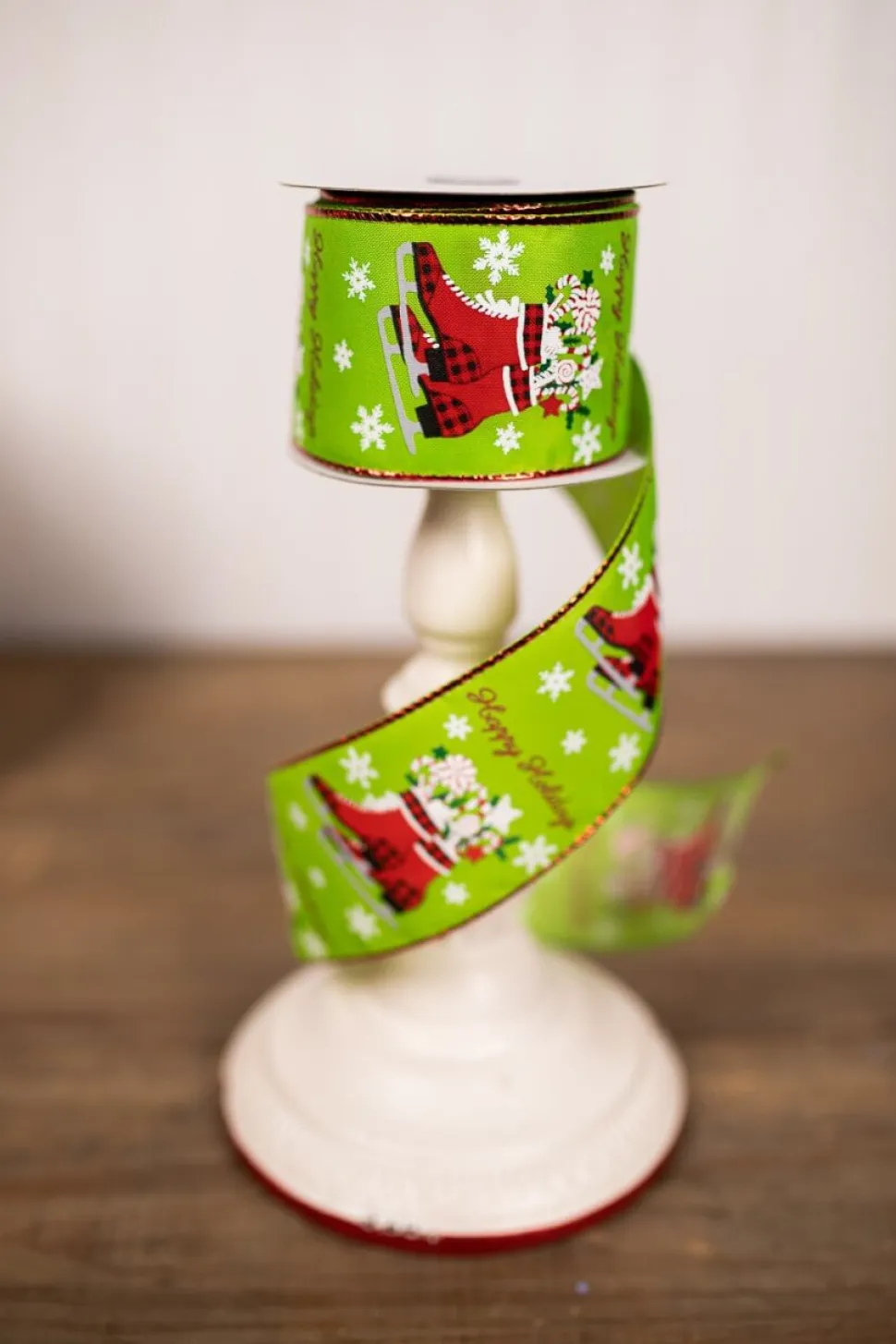 2.5” x 10 Yard Green Happy Holidays Christmas Ribbon