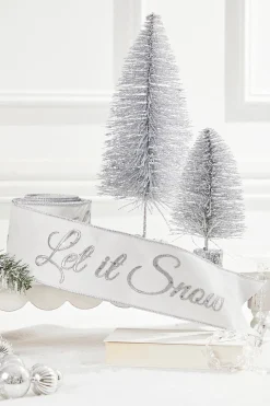 4" x 5 Yard Let It Snow White Embroidered Ribbon