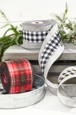 4” x 10 Yard Metallic Check Solid Edge Wired Ribbon