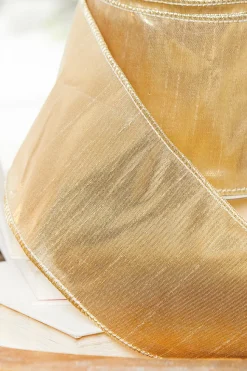 4" x 10 Yard Metallic Dupioni Ribbon Gold