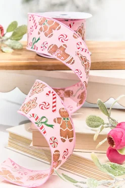 2.5" x 10 Yard Pink Gingerbread with Candy Ribbon