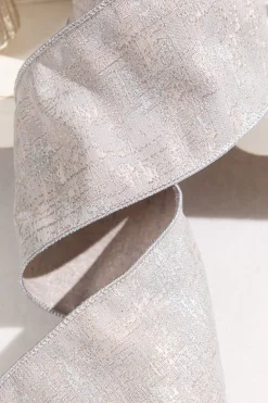 4" x 5 Yard Platinum Jacquard Dupioni Ribbon