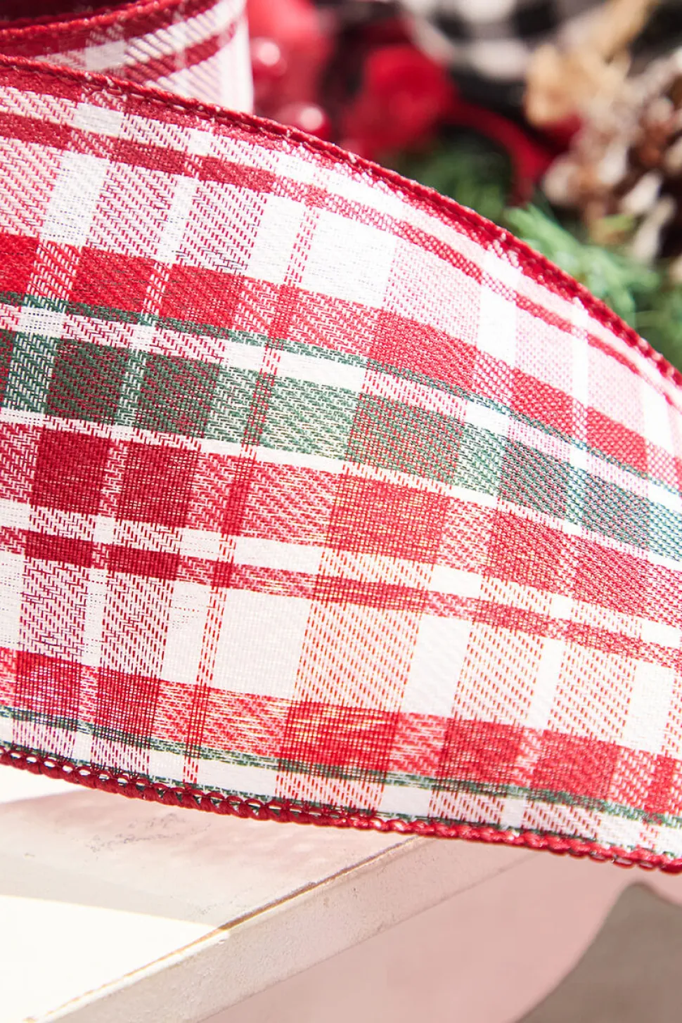 4”x 10 Yard Red/Black/White Plaid Ribbon