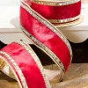 2.5" x 5 Yard Red Dupion with Gold Sequin Trim Ribbon