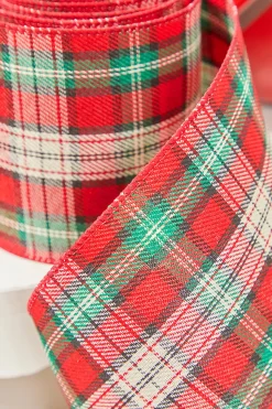 4" x 10 Yard Red/Green/White Plaid Ribbon