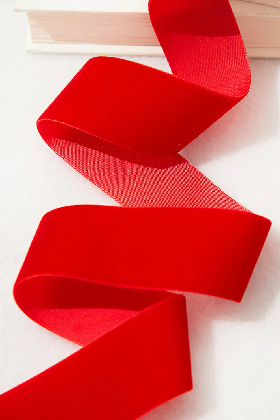 1.5" x 10 Yard Red Unwired Velvet Ribbon