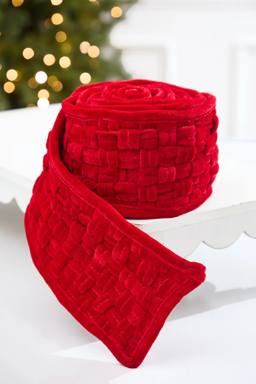 5" x 3 Yard Red Velvet Braided Ribbon