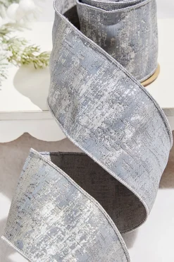 4" x 5 Yard Silver Jacquard Dupion Ribbon