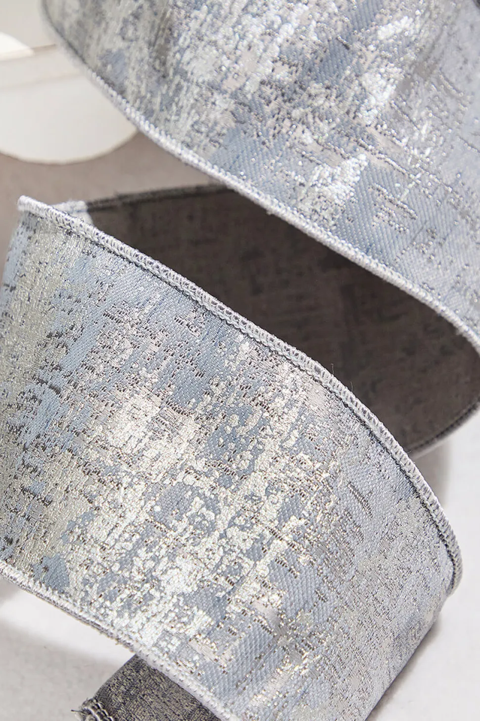 4" x 5 Yard Silver Jacquard Dupion Ribbon