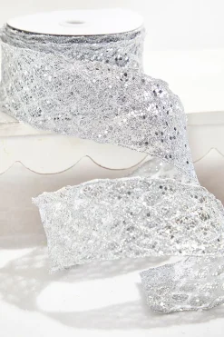 2.5" x 10 Yard Silver Wired Ribbon