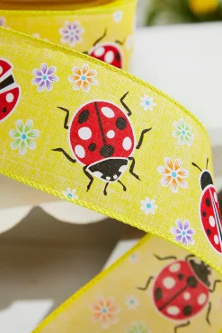 2.5" x 10 Yards Yellow Ladybugs Ribbon